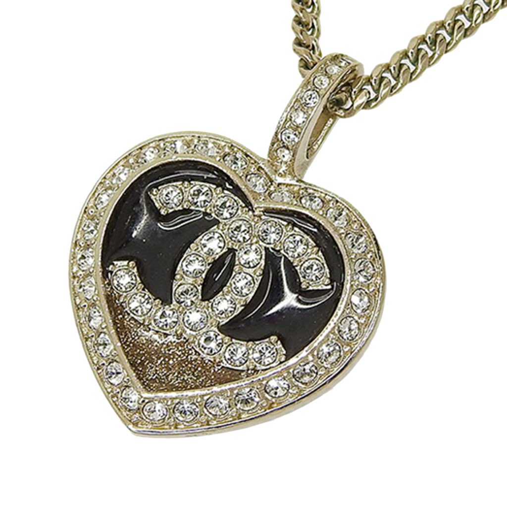 Chanel CC Gold Plated Rhinestones and Enamel Heart Pendant Necklace - 3