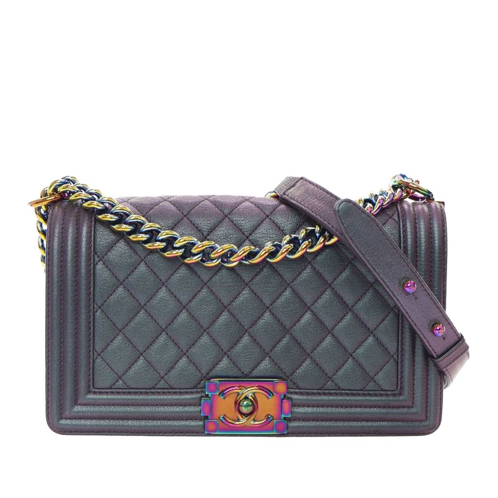 Chanel Old Medium Quilted Iridescent Goatskin Boy Flap