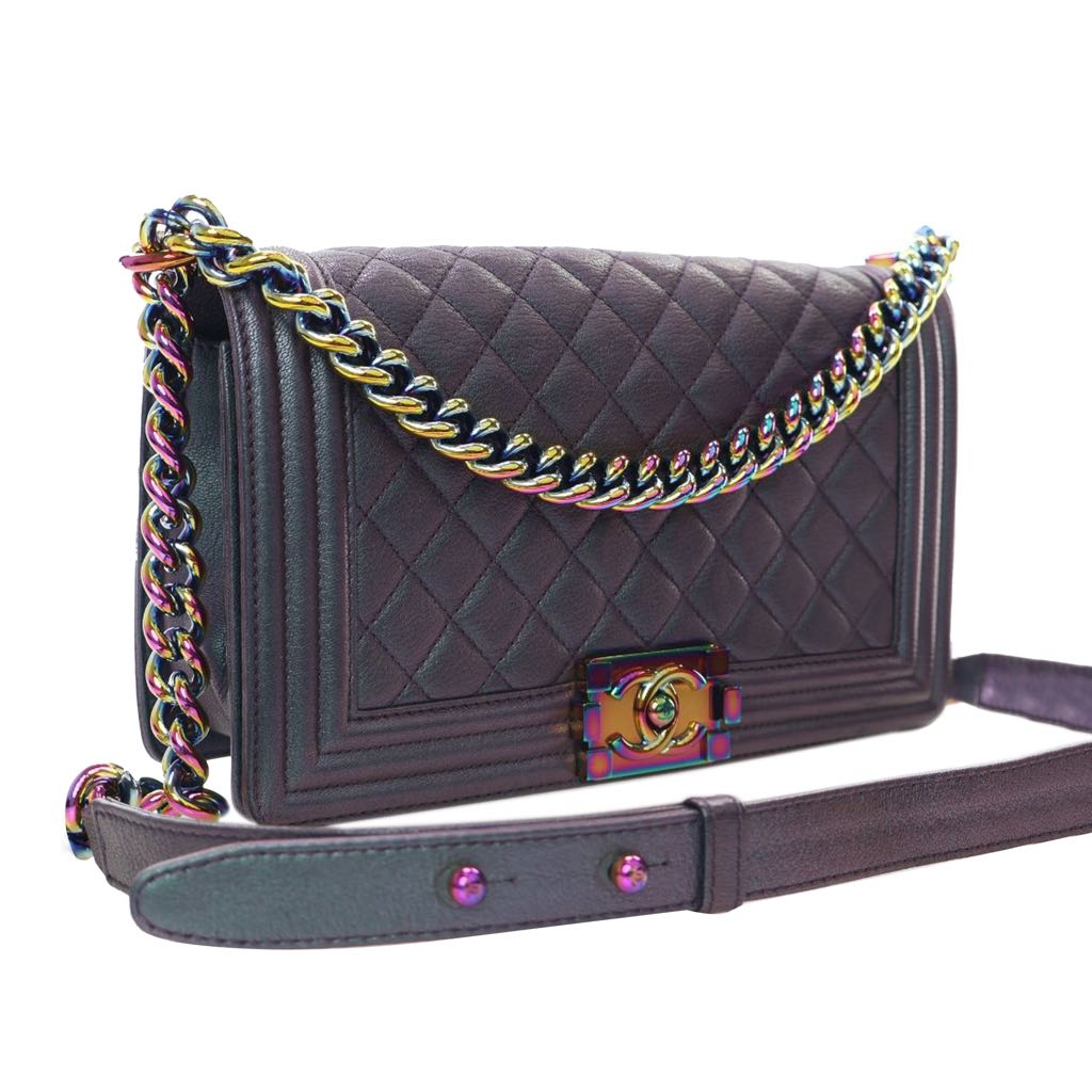 Chanel Old Medium Quilted Iridescent Goatskin Boy Flap - Back view