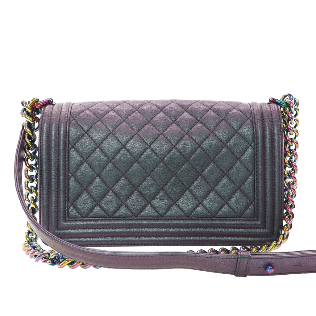 Chanel Old Medium Quilted Iridescent Goatskin Boy Flap - Image 6