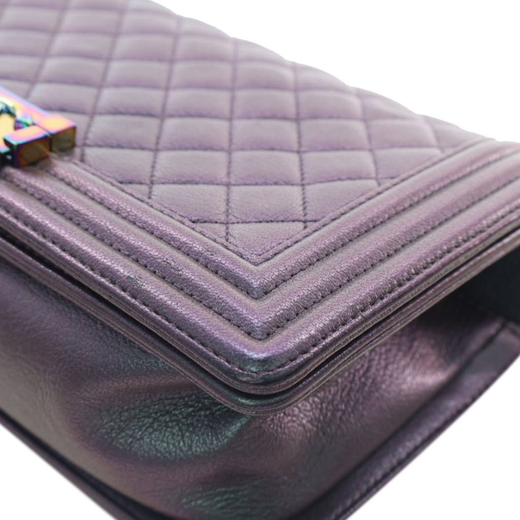 Chanel Old Medium Quilted Iridescent Goatskin Boy Flap - Image 11