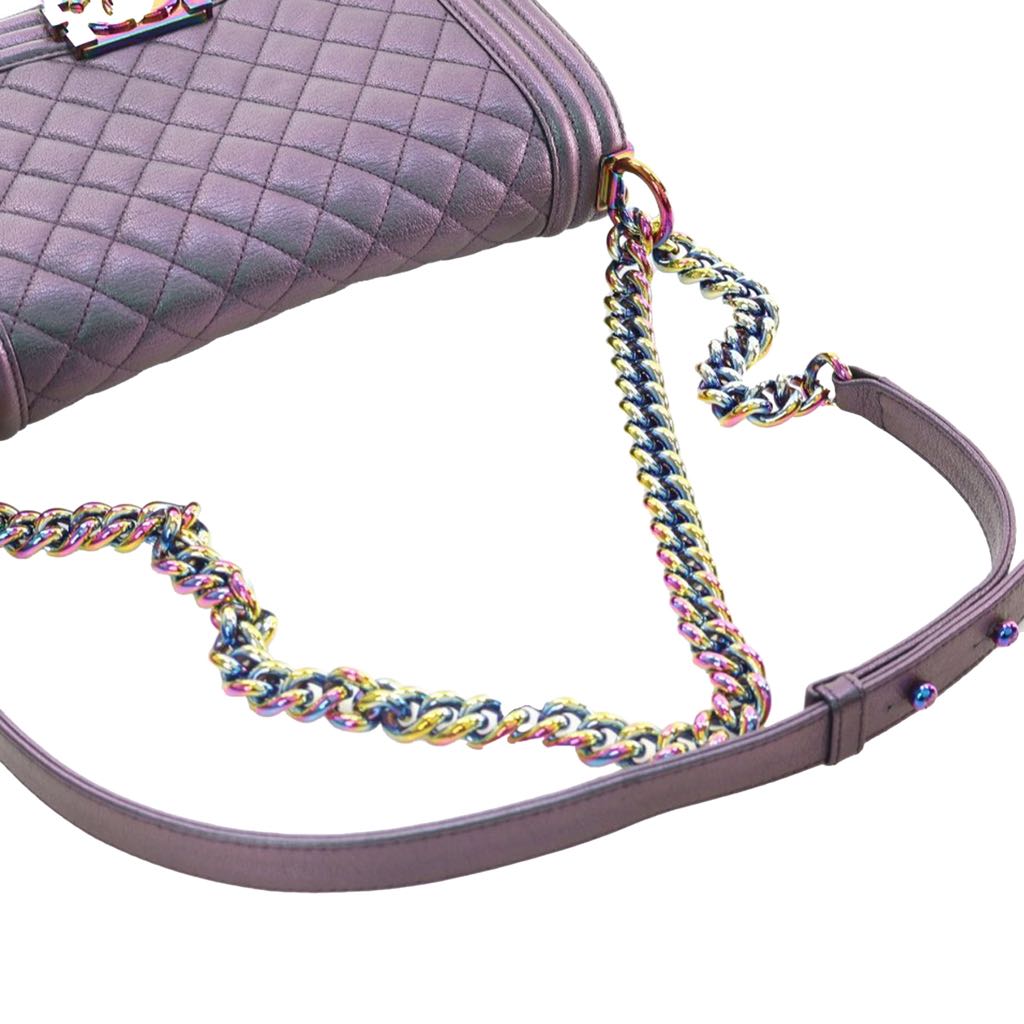 Chanel Old Medium Quilted Iridescent Goatskin Boy Flap - Image 12