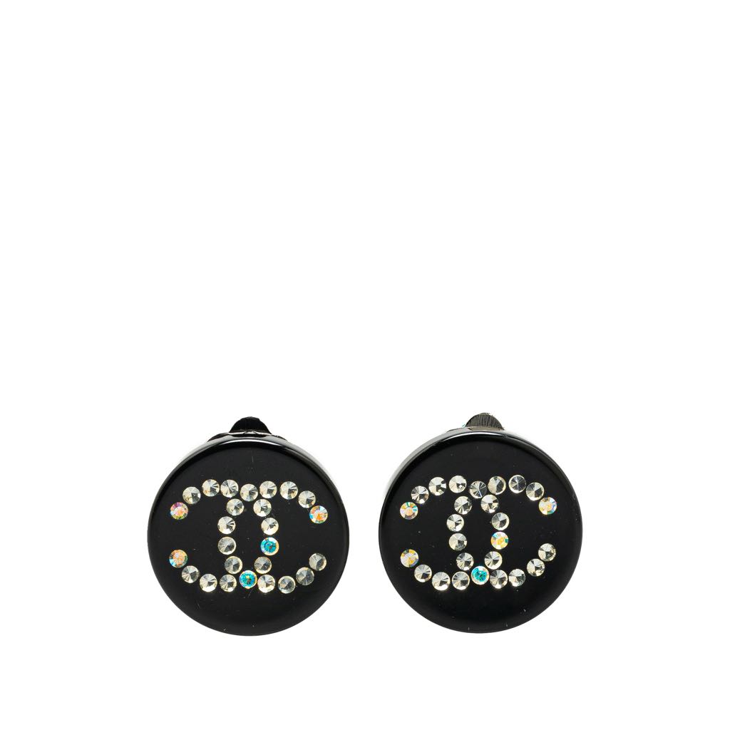 Chanel Resin Rhinestone CC Clip On Earrings