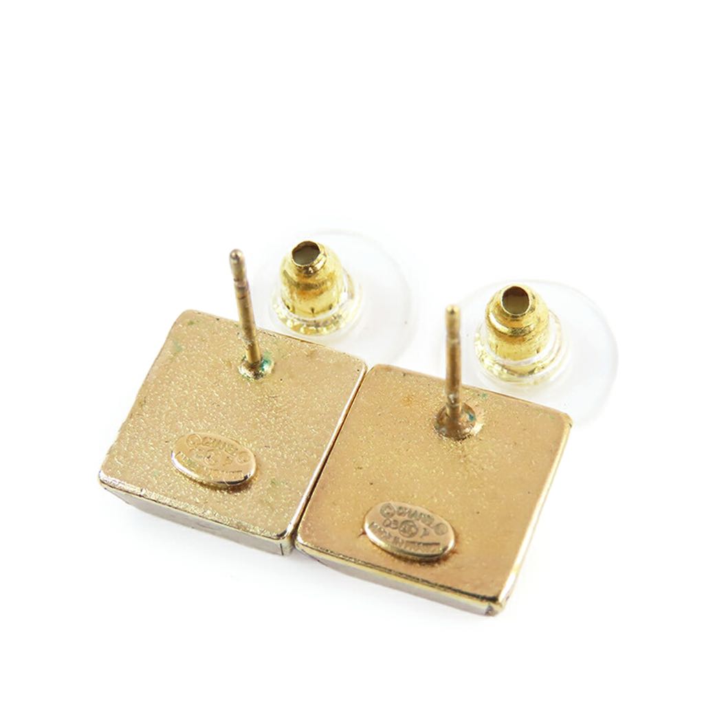 Chanel Gold Plated Enamel CC Square Stud Earrings - Back view