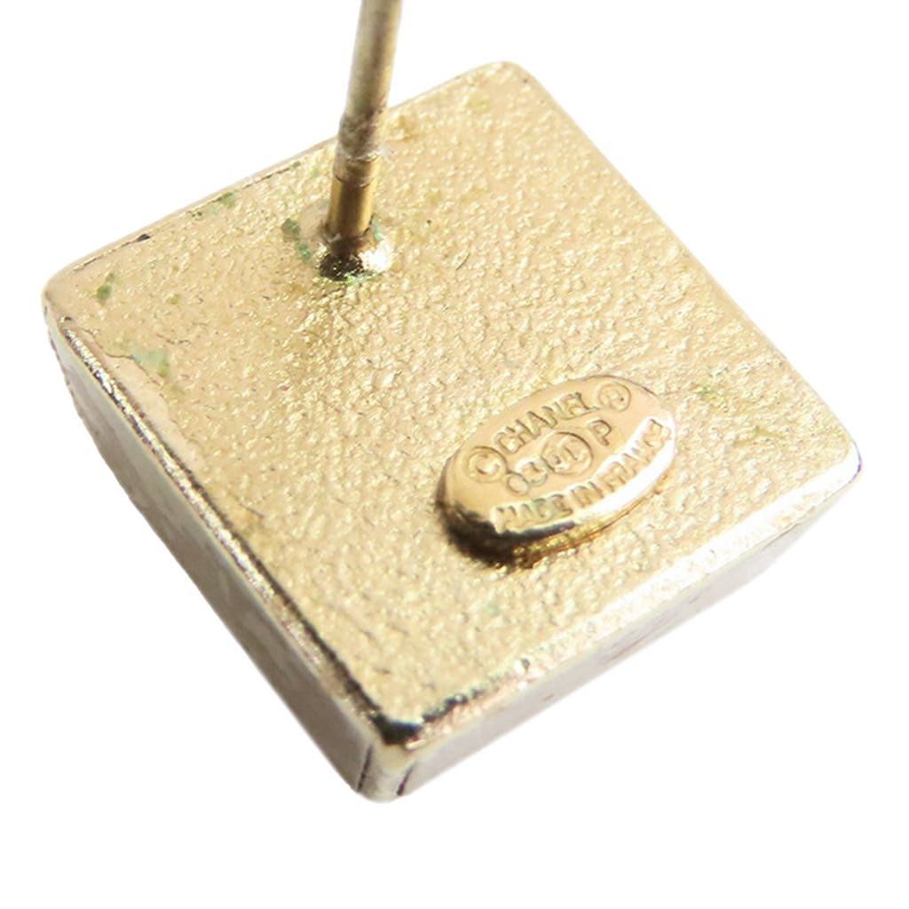 Chanel Gold Plated Enamel CC Square Stud Earrings - Side view