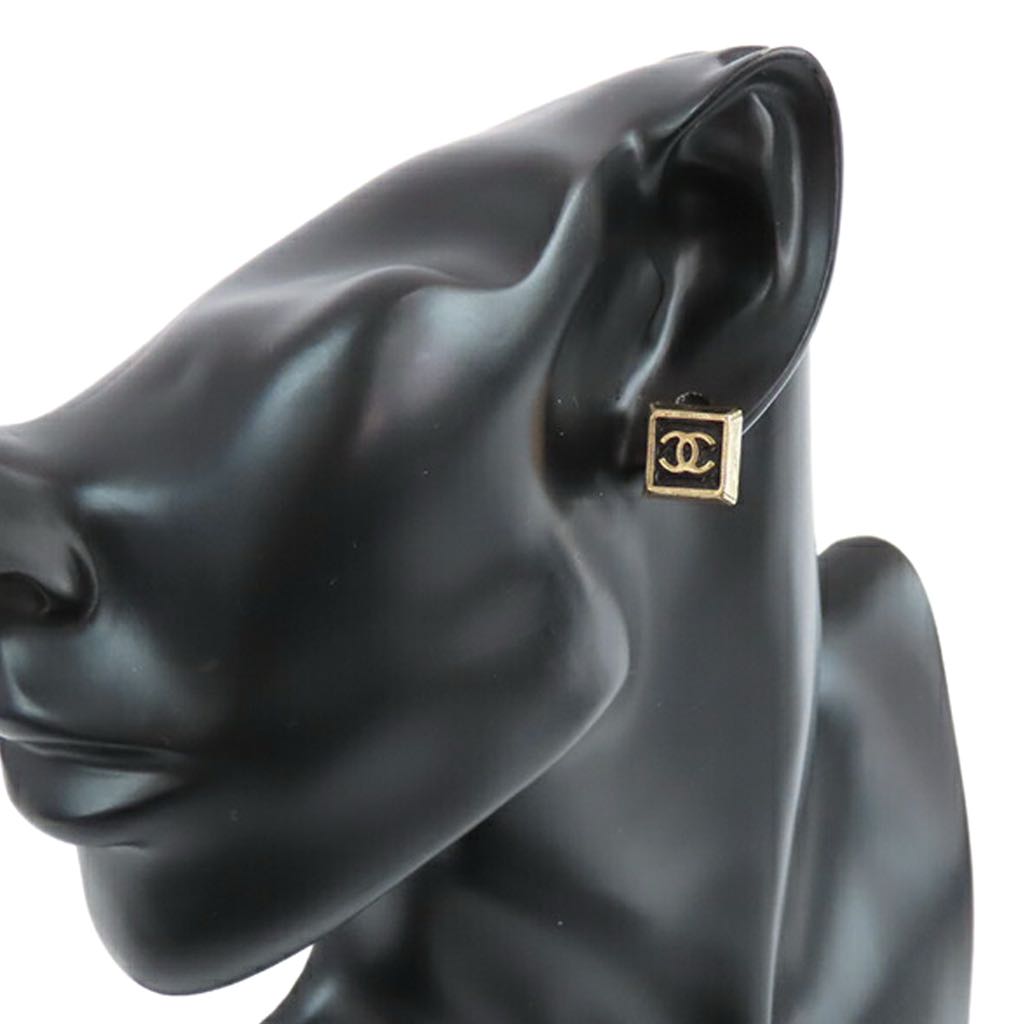 Chanel Gold Plated Enamel CC Square Stud Earrings - Detail 2