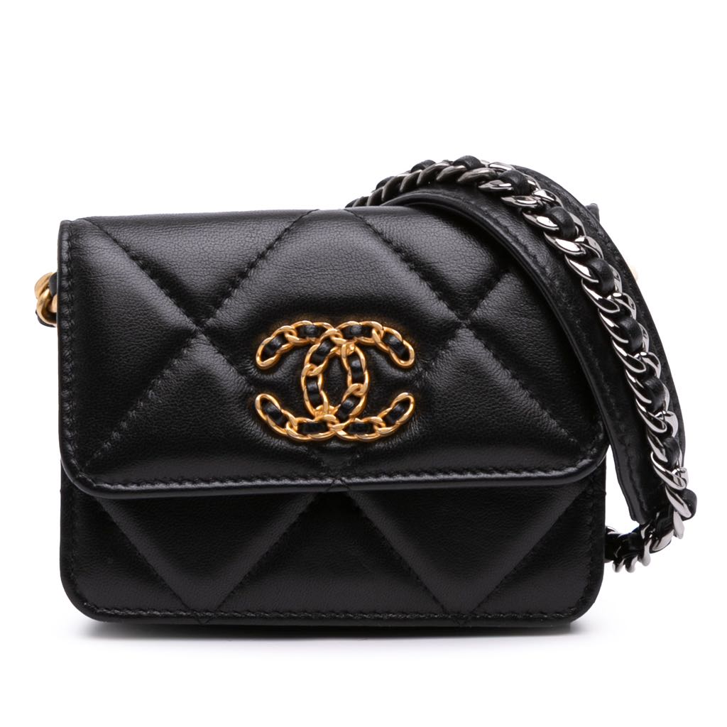 Chanel Lambskin 19 Flap Coin Purse With Chain