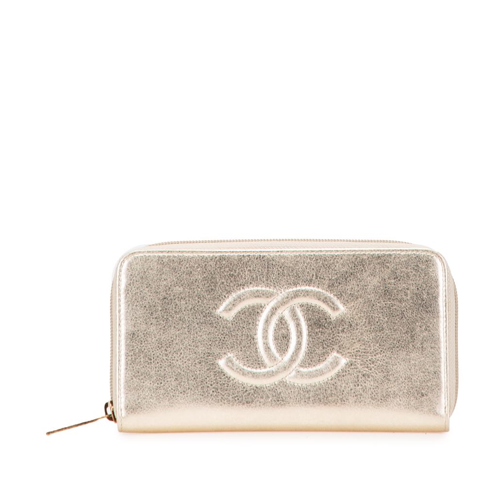 Chanel CC Metallic Lambskin Zip Around Wallet