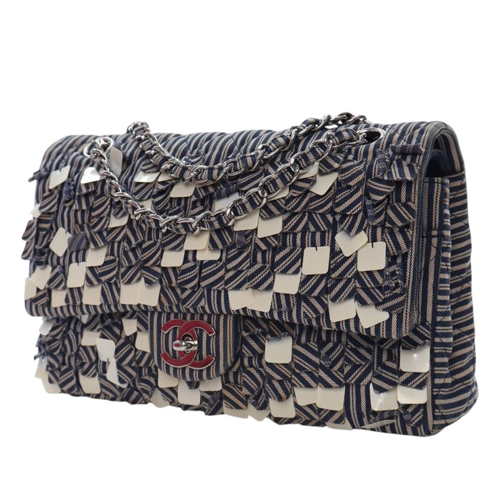 Chanel Medium Classic Canvas Sequin Stripes Double Flap - 2
