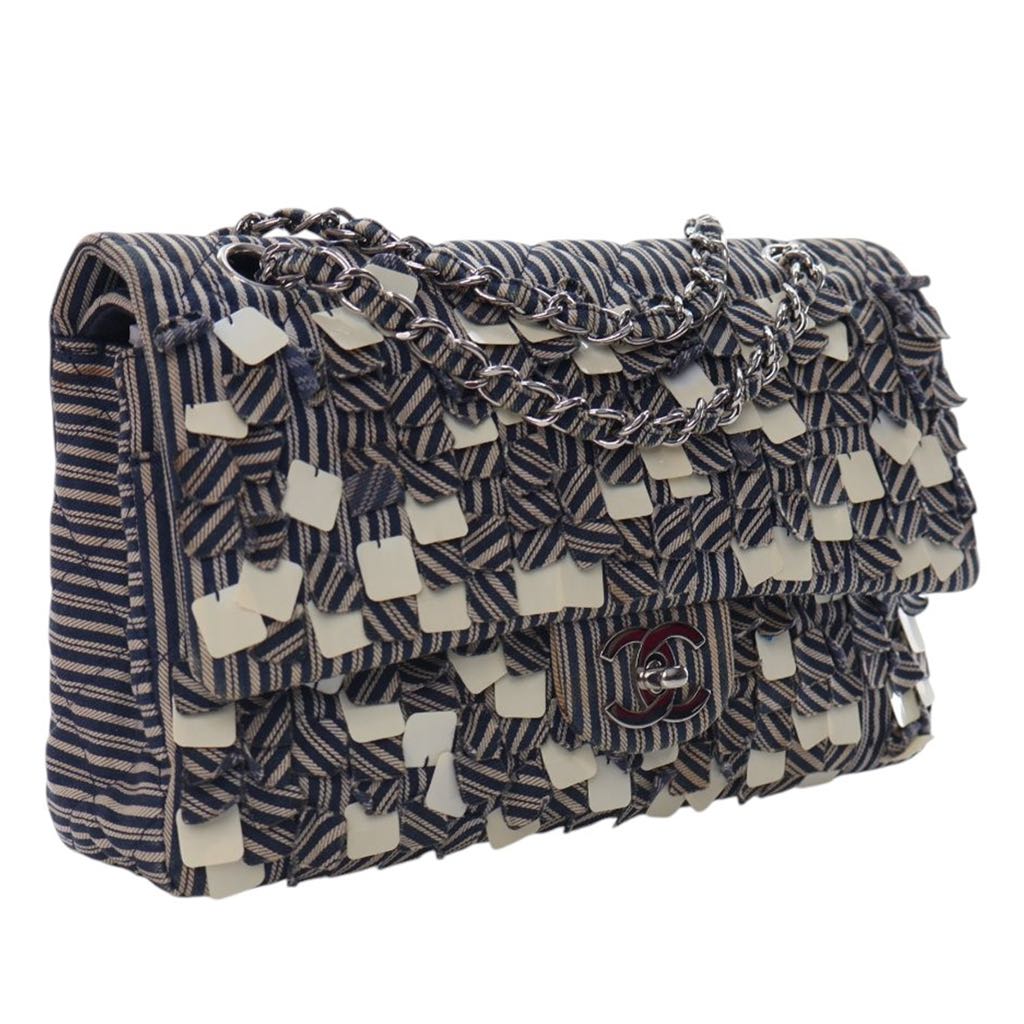 Chanel Medium Classic Canvas Sequin Stripes Double Flap - 3