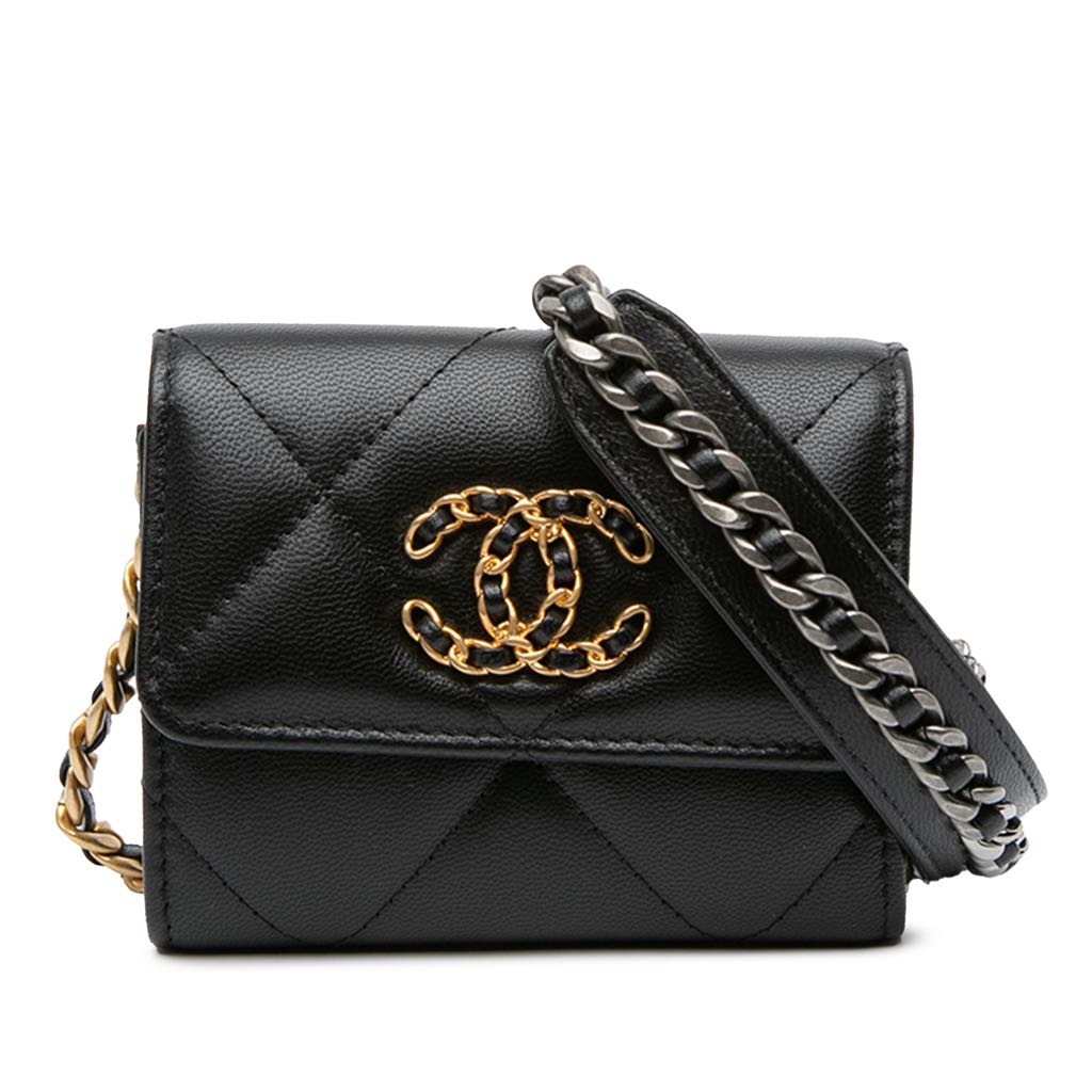 Chanel Lambskin 19 Flap Coin Purse With Chain