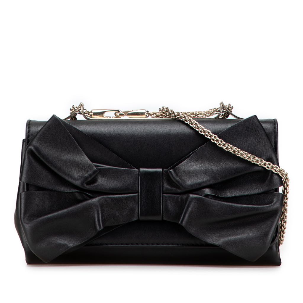 Valentino Leather Bow Flap Clutch On Chain