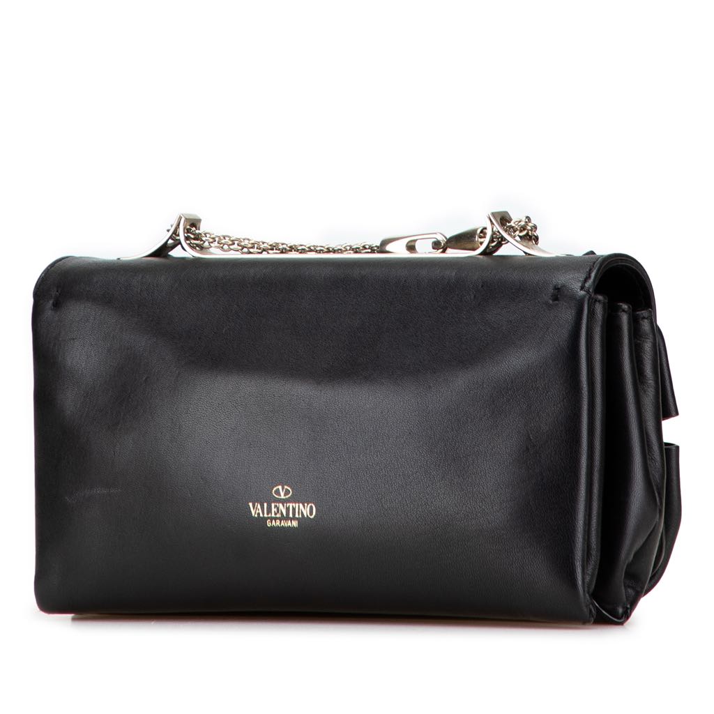 Valentino Leather Bow Flap Clutch On Chain - Back view