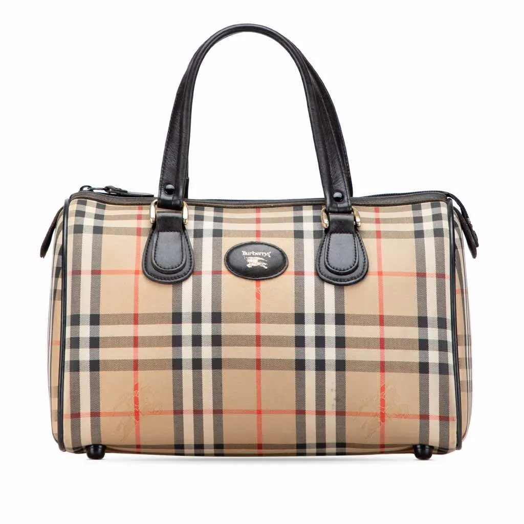 Burberry Haymarket Check Canvas Boston Bag Brown Canvas Good - Front View