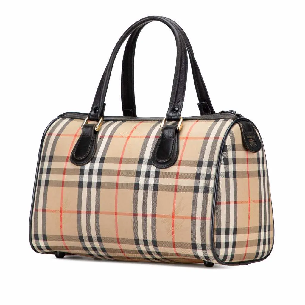 Burberry Haymarket Check Canvas Boston Bag Brown Canvas Good - Back View