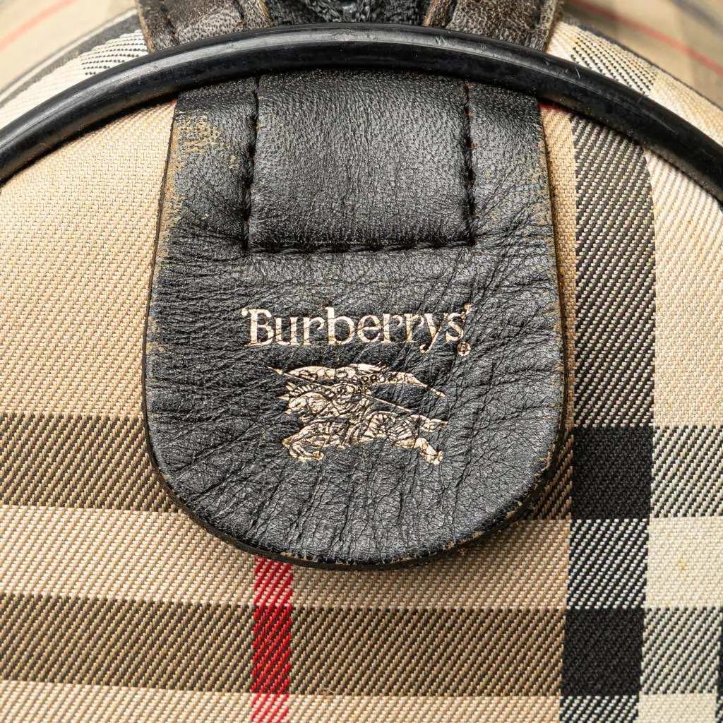 Burberry Haymarket Check Canvas Boston Bag Brown Canvas Good - Box View