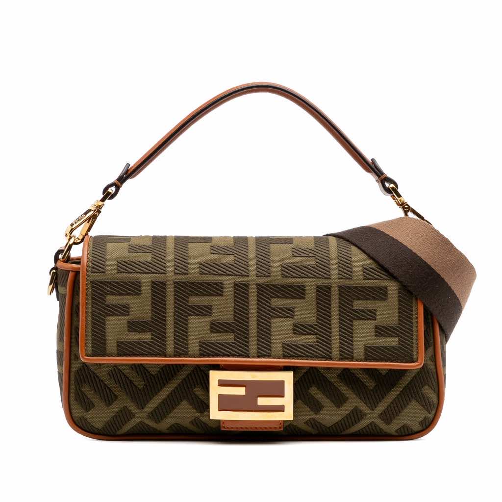 Fendi Zucca Embroidered Canvas Baguette Satchel