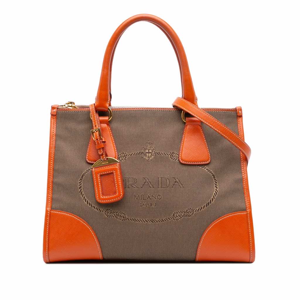 Prada Saffiano Trimmed Canvas Canapa Logo Double Zip Satchel