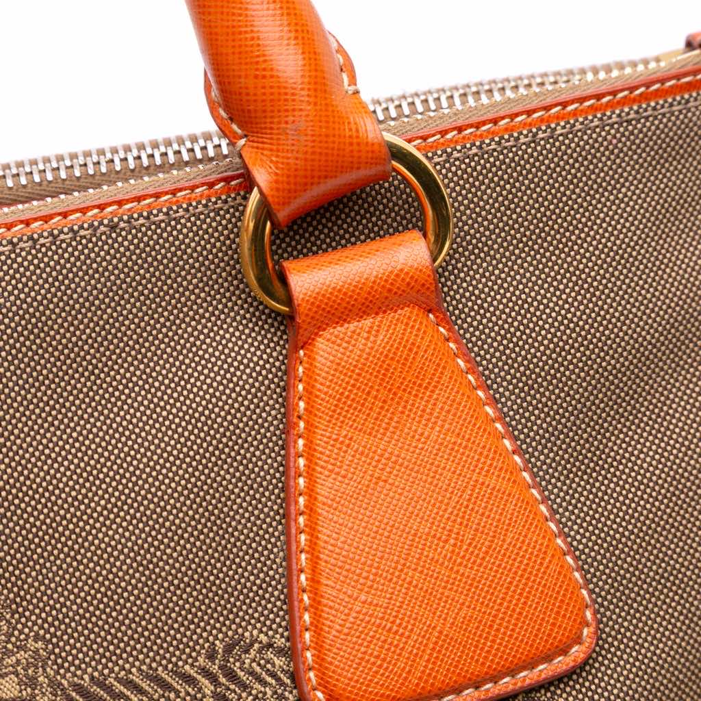 Prada Saffiano Trimmed Canvas Canapa Logo Double Zip Satchel - Image 10