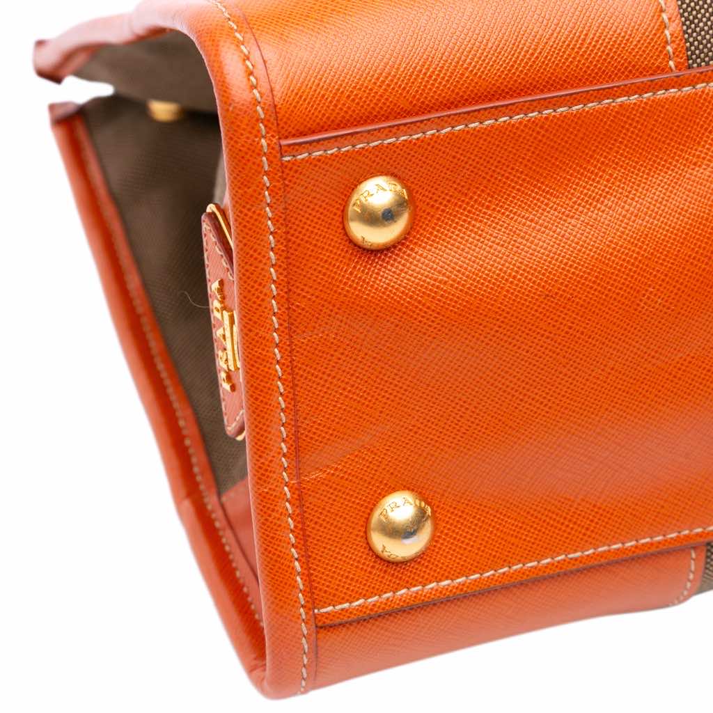 Prada Saffiano Trimmed Canvas Canapa Logo Double Zip Satchel - Image 11