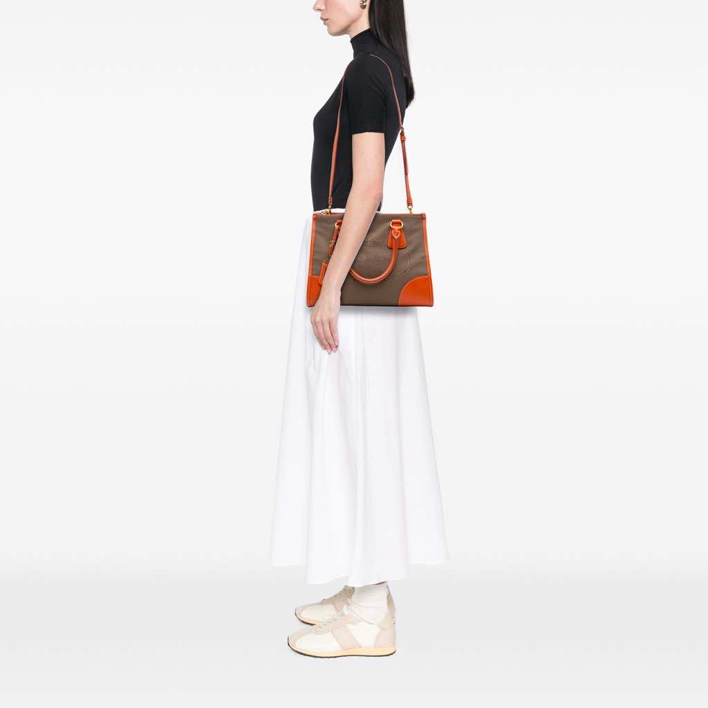 Prada Saffiano Trimmed Canvas Canapa Logo Double Zip Satchel - Image 12