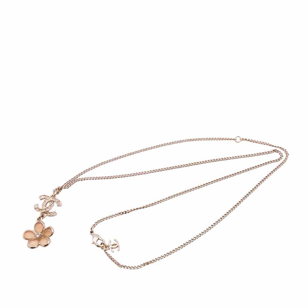 Chanel Gold Plated Resin Rhinestone CC Flower Pendant Necklace