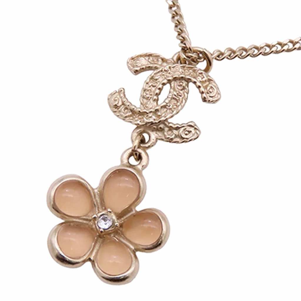 Chanel Gold Plated Resin Rhinestone CC Flower Pendant Necklace - 2