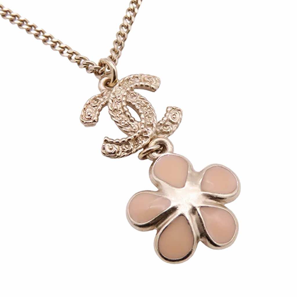 Chanel Gold Plated Resin Rhinestone CC Flower Pendant Necklace - 3