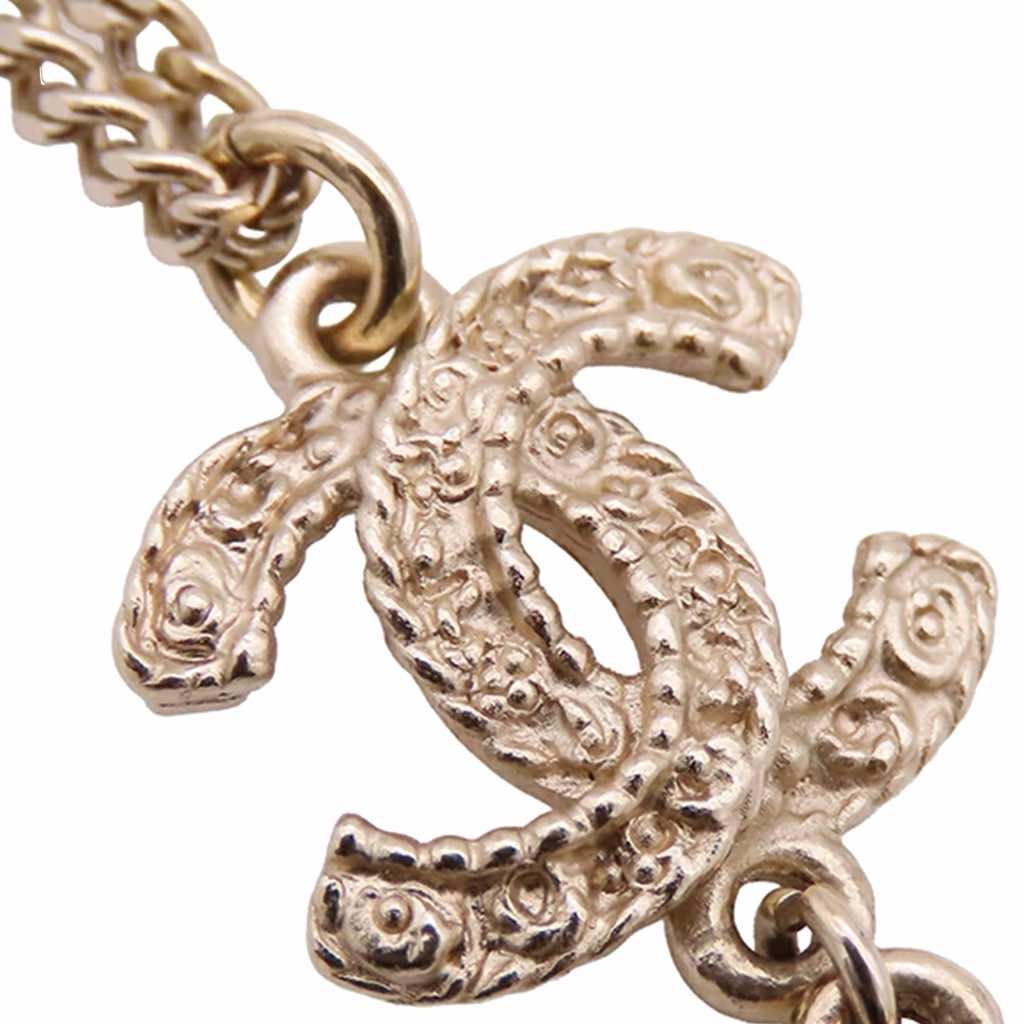 Chanel Gold Plated Resin Rhinestone CC Flower Pendant Necklace - 5