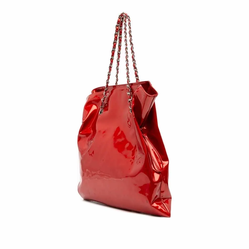 Chanel CC Patent Crystal Strass Embellished Bonbons Tote Red Leather Good - Back View