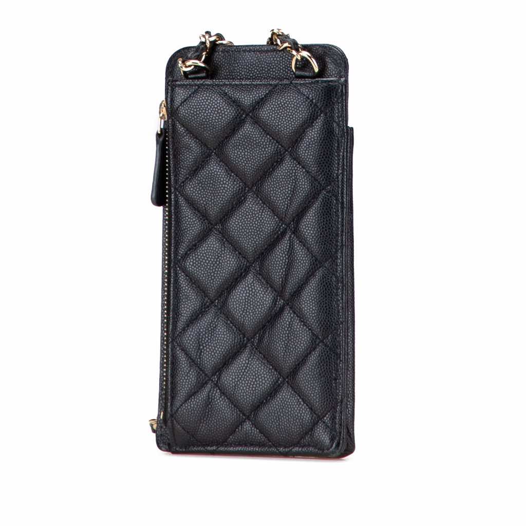 Chanel CC Quilted Caviar Zip Phone Holder with Chain - 2