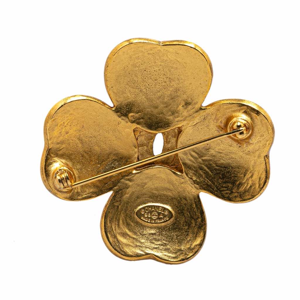 Chanel Gold Plated CC Clover Brooch - 2