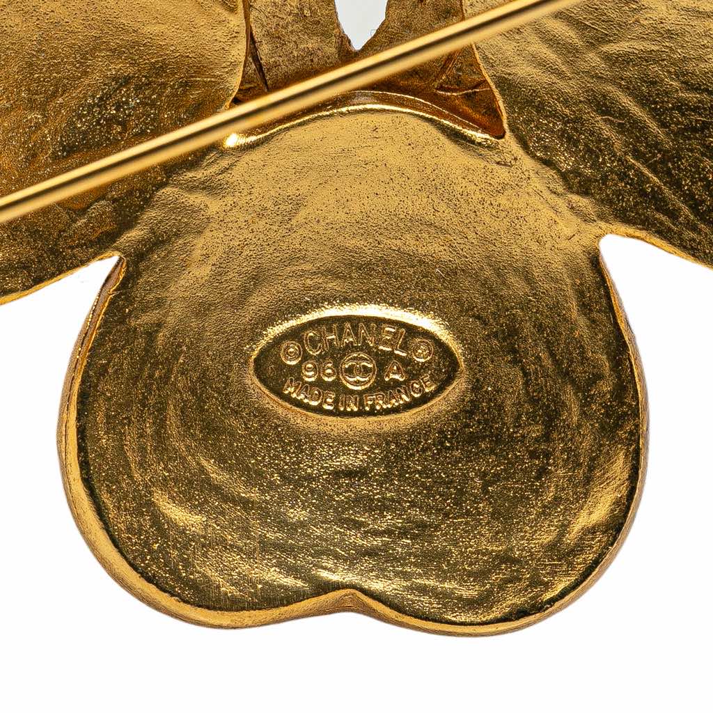 Chanel Gold Plated CC Clover Brooch - 3