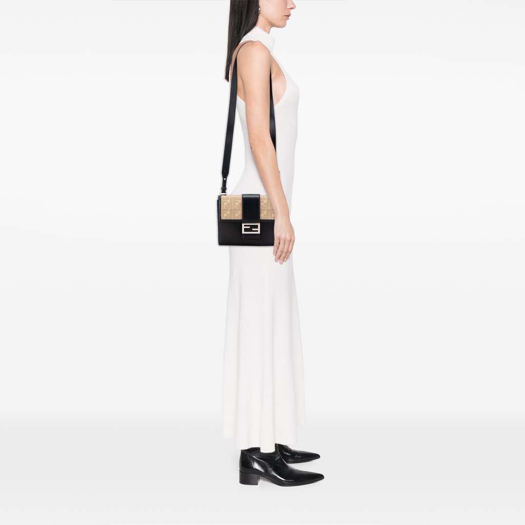 Fendi Calfskin and Canvas FF 1974 Flat Baguette Crossbody - Image 12