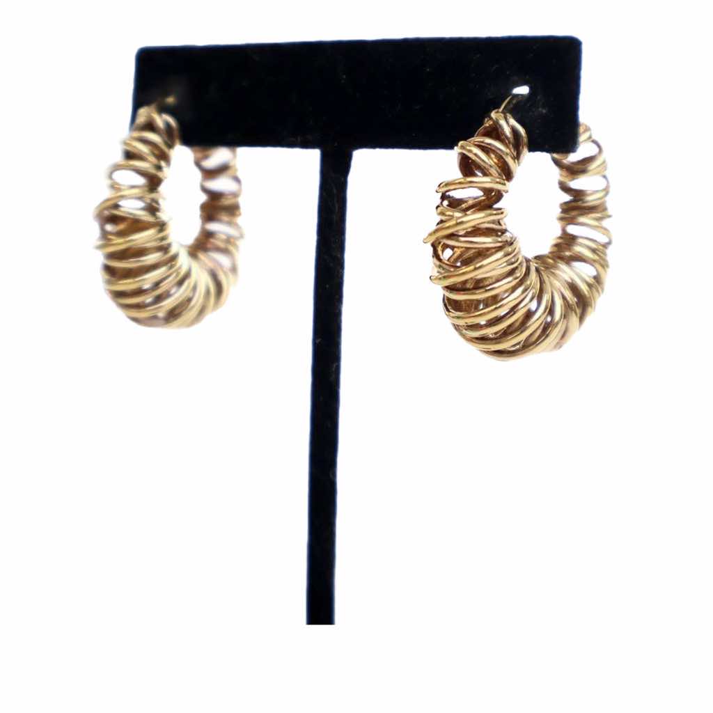 Bottega Veneta Gold Plated Multi Ring Hoop Hinged Earrings - 5