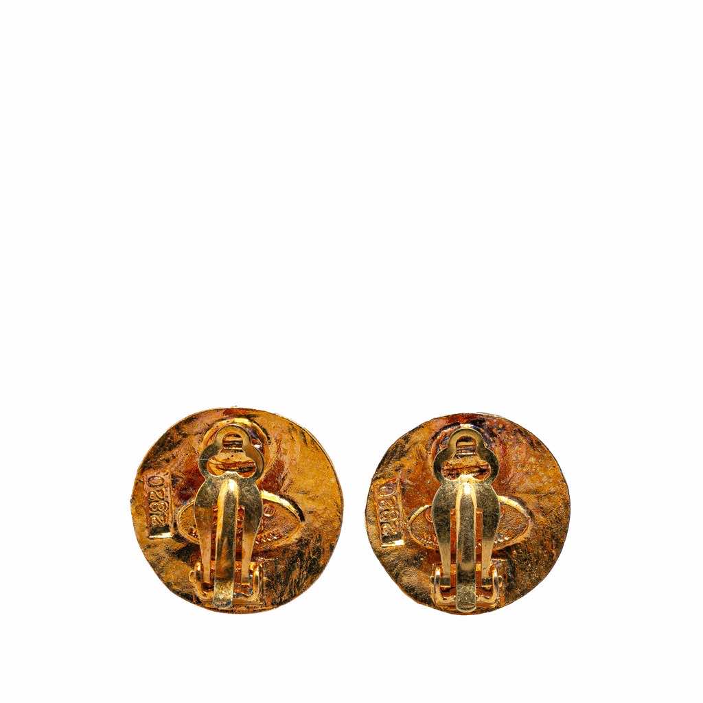 Chanel Gold Plated CC Round Clip On Earrings - 2