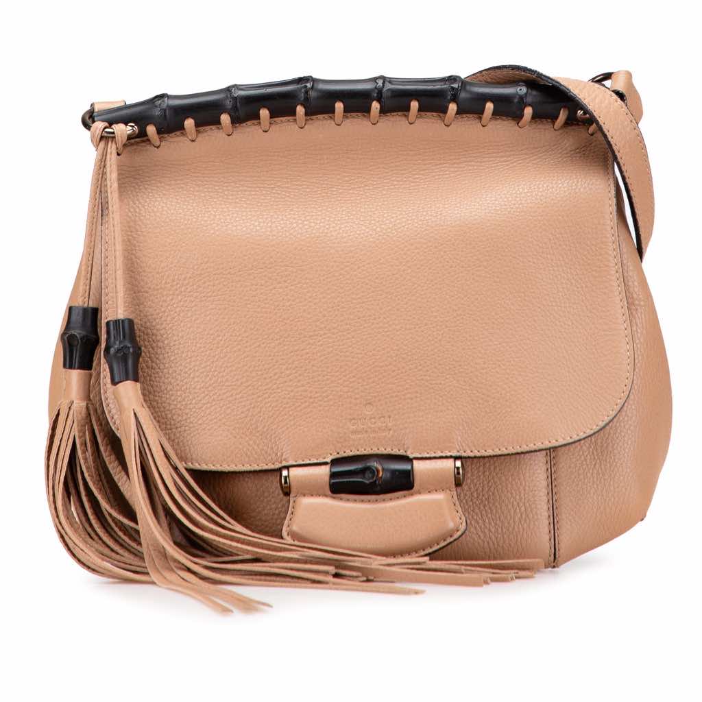 Gucci Medium Leather Bamboo Nouveau Fringe Crossbody