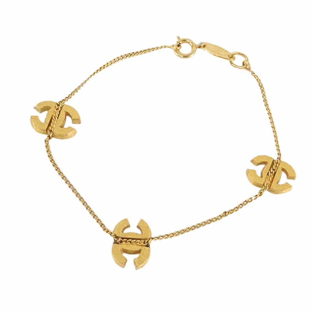 Chanel Gold Plated CC Rhinestones Chain Bracelet - 2