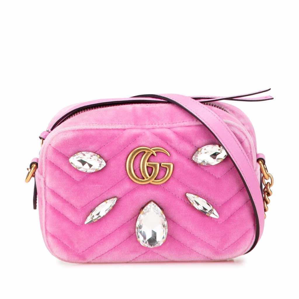 Gucci Mini GG Marmont Crystal Embellished Matelasse Velvet Crossbody