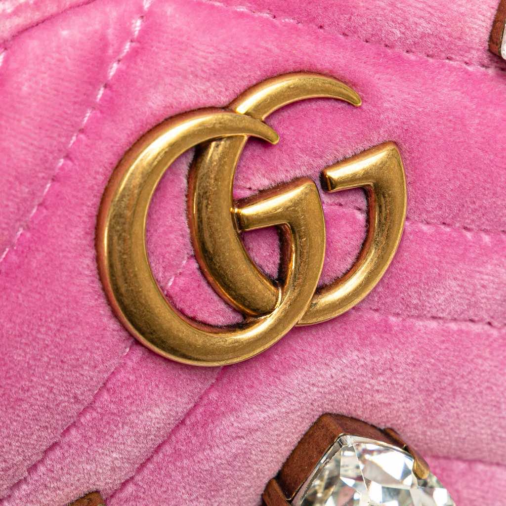 Gucci Mini GG Marmont Crystal Embellished Matelasse Velvet Crossbody - Detail 2