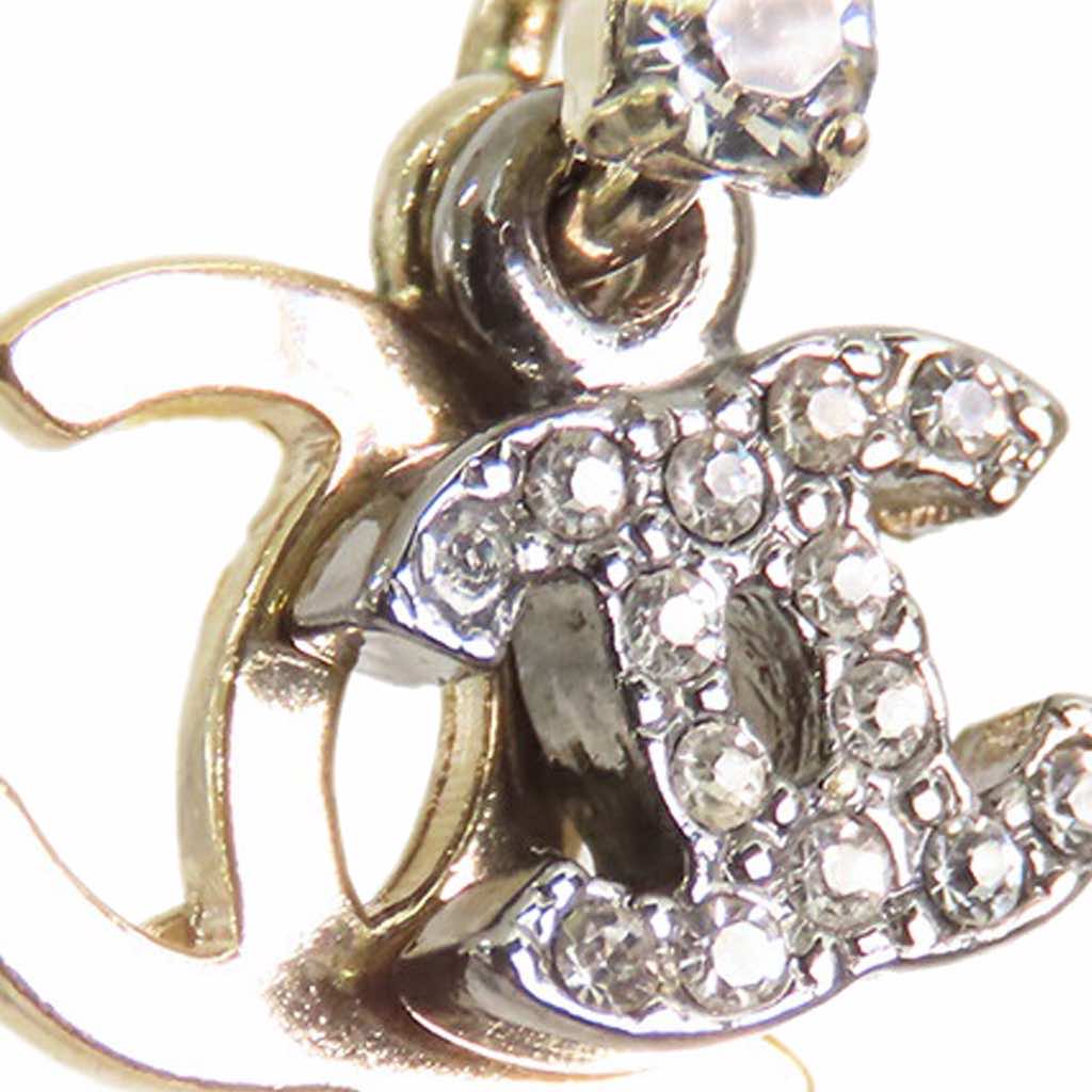 Chanel Gold and Silver Plated CC Rhinestones Drop Push Back Earrings - 4