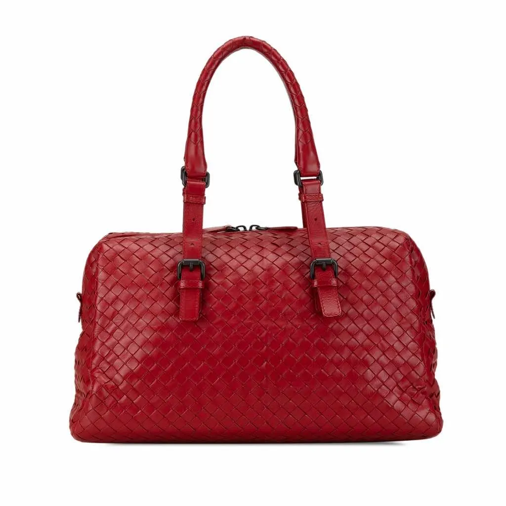 Bottega Veneta Intrecciato Boston Bag Red Leather Good - Front View