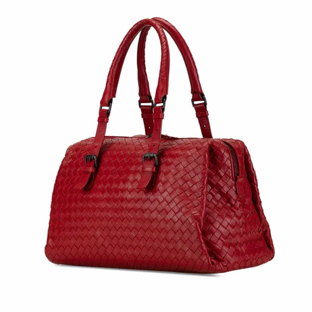 Bottega Veneta Intrecciato Boston Bag Red Leather Good - Back View
