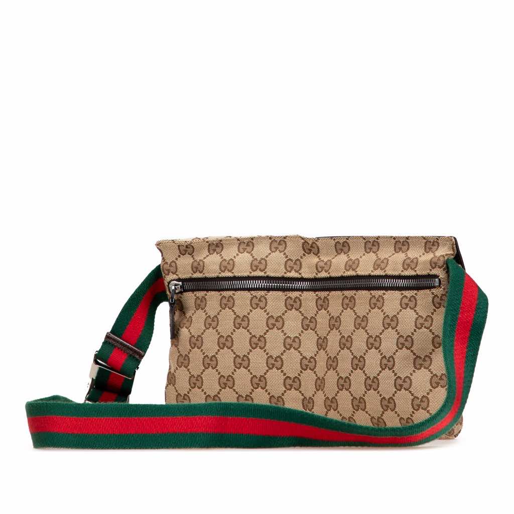 Gucci GG Canvas Web Double Pocket Belt Bag - Back view