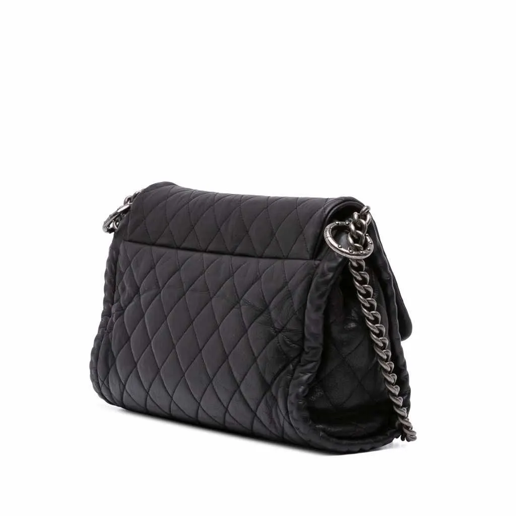 Chanel CC Quilted Washed Lambskin Studded Flap Black Leather Good - Back View