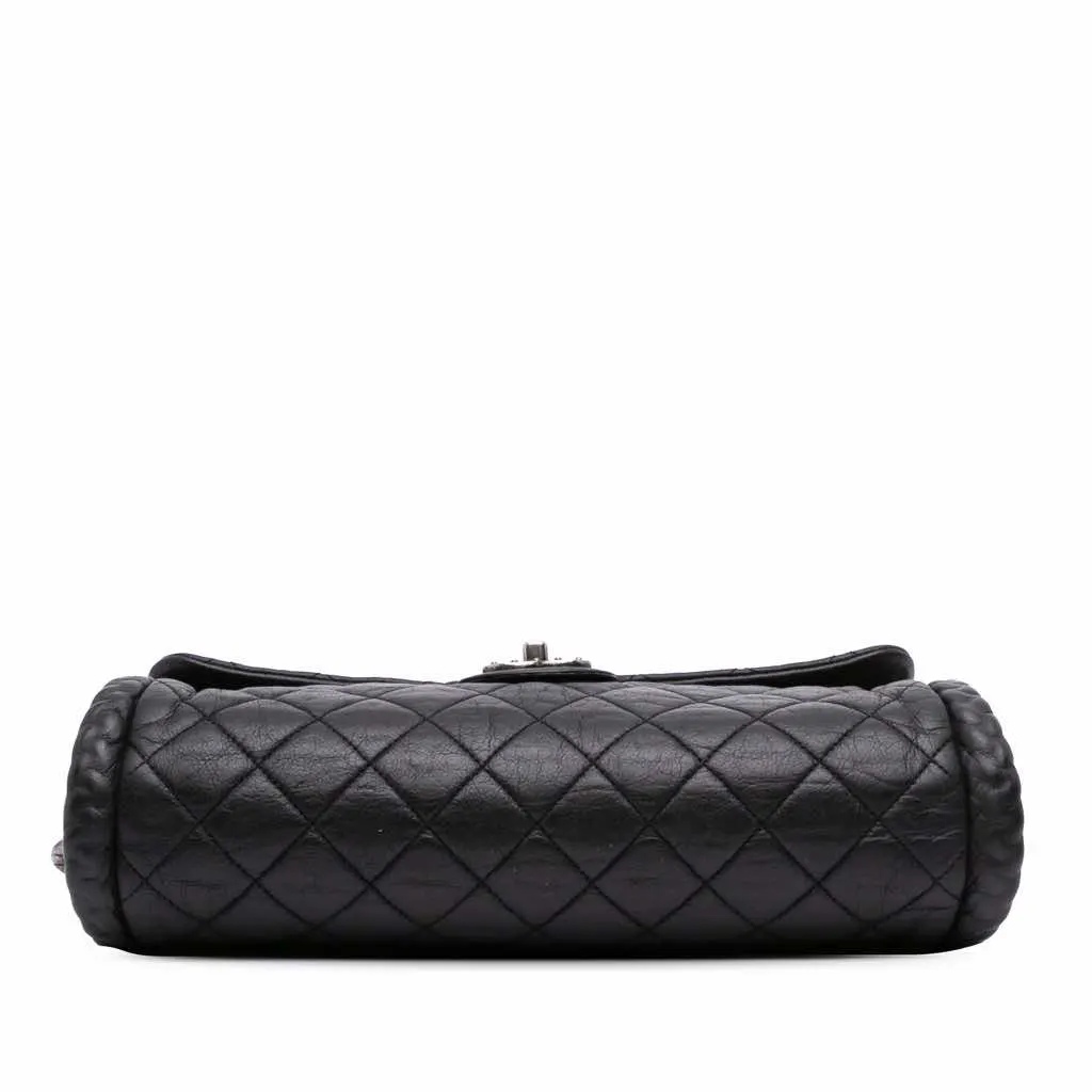 Chanel CC Quilted Washed Lambskin Studded Flap Black Leather Good - Inside View