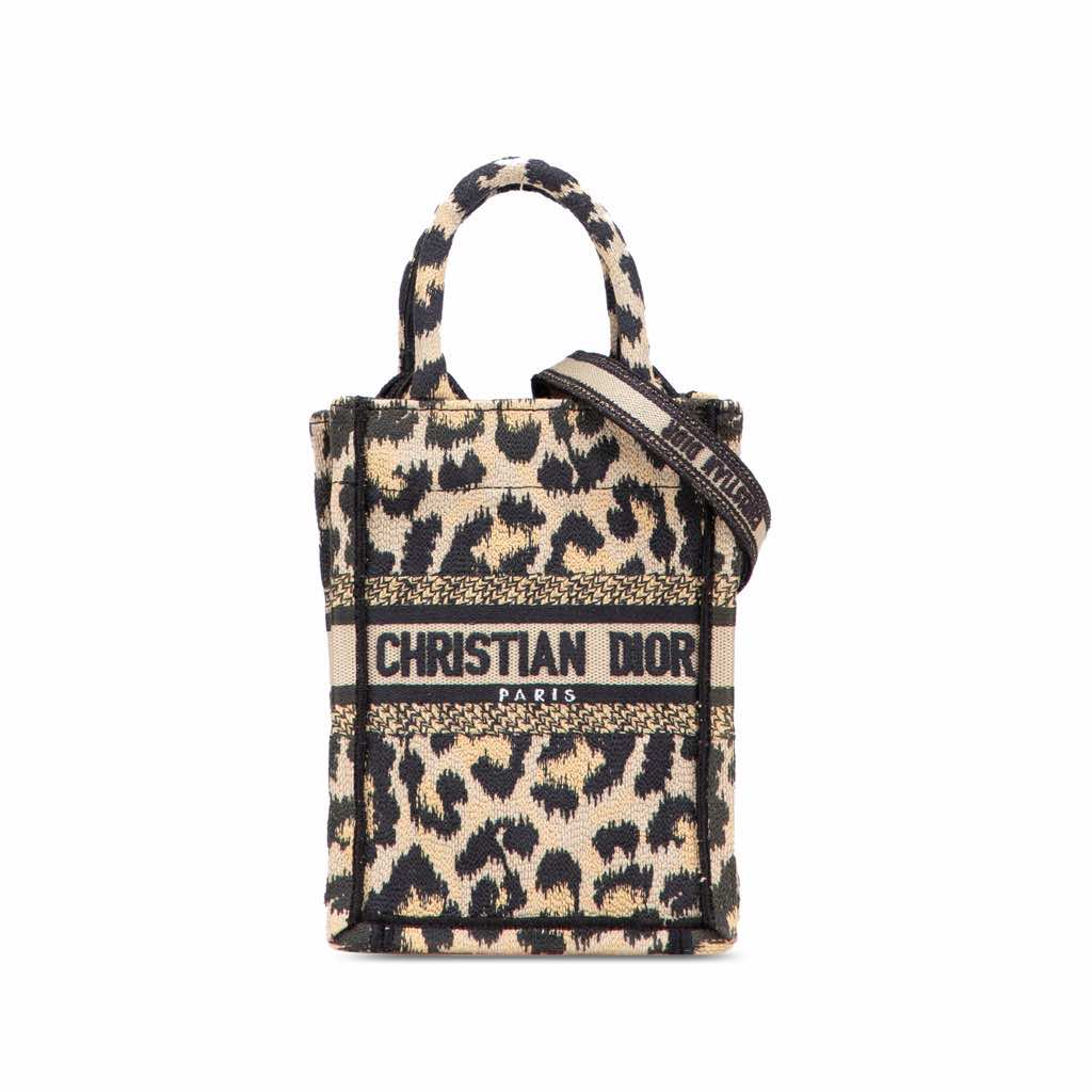Dior Mizza Mini Embroidered Canvas Leopard Vertical Book Tote