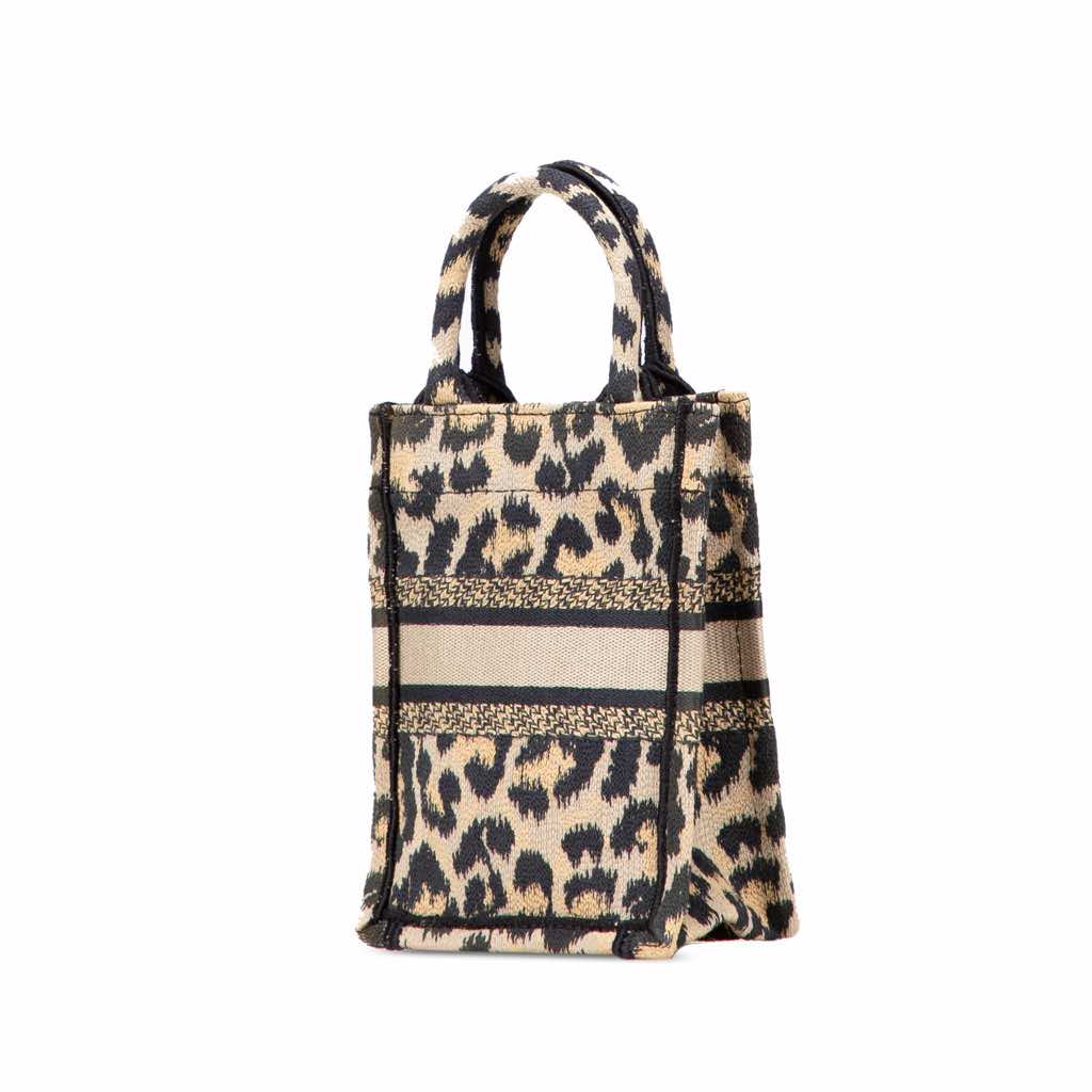 Dior Mizza Mini Embroidered Canvas Leopard Vertical Book Tote - Back view