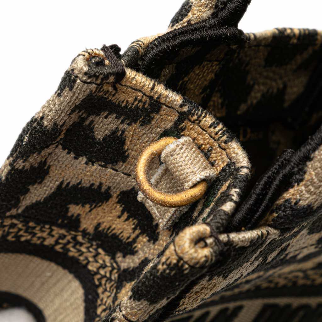 Dior Mizza Mini Embroidered Canvas Leopard Vertical Book Tote - Detail 2