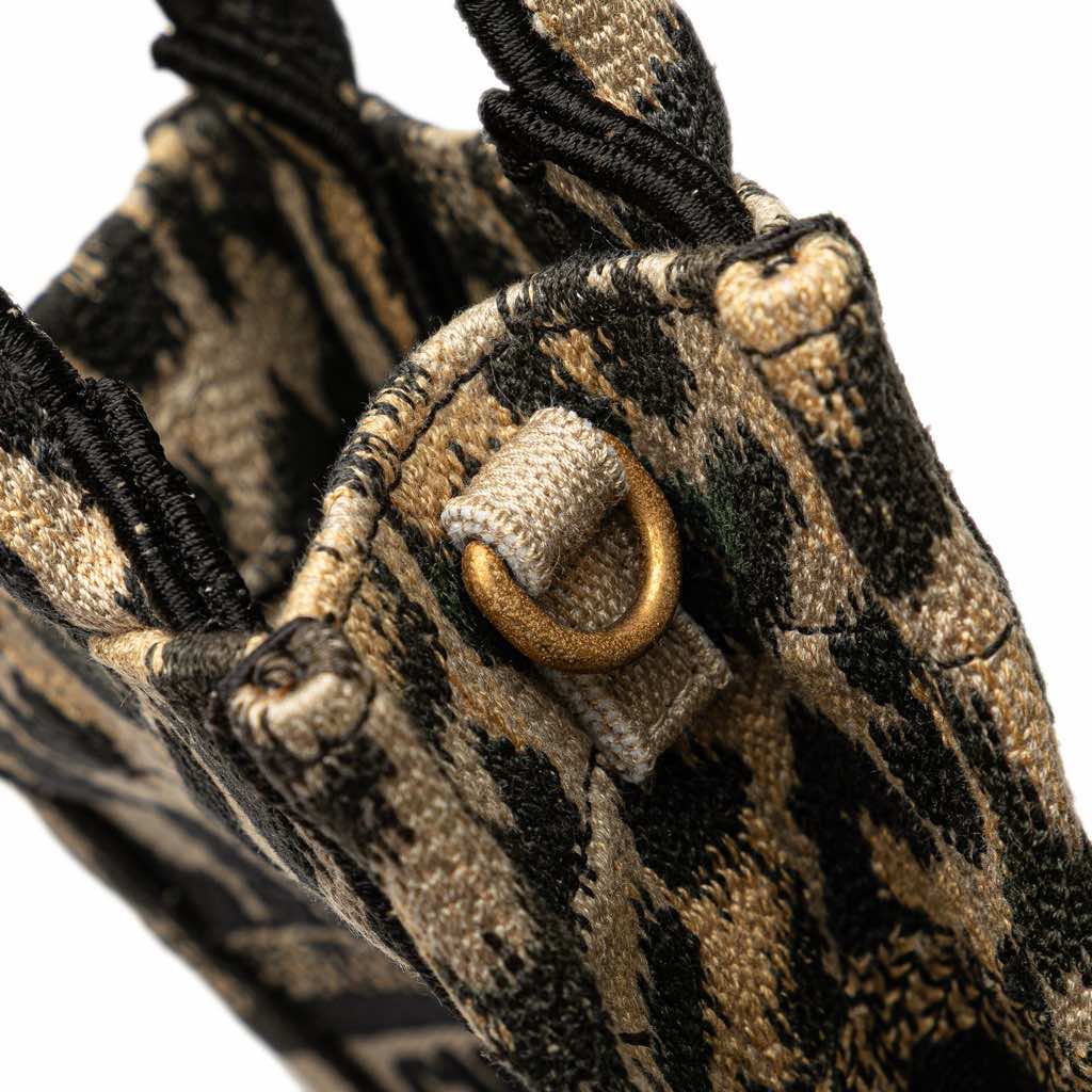 Dior Mizza Mini Embroidered Canvas Leopard Vertical Book Tote - Image 10